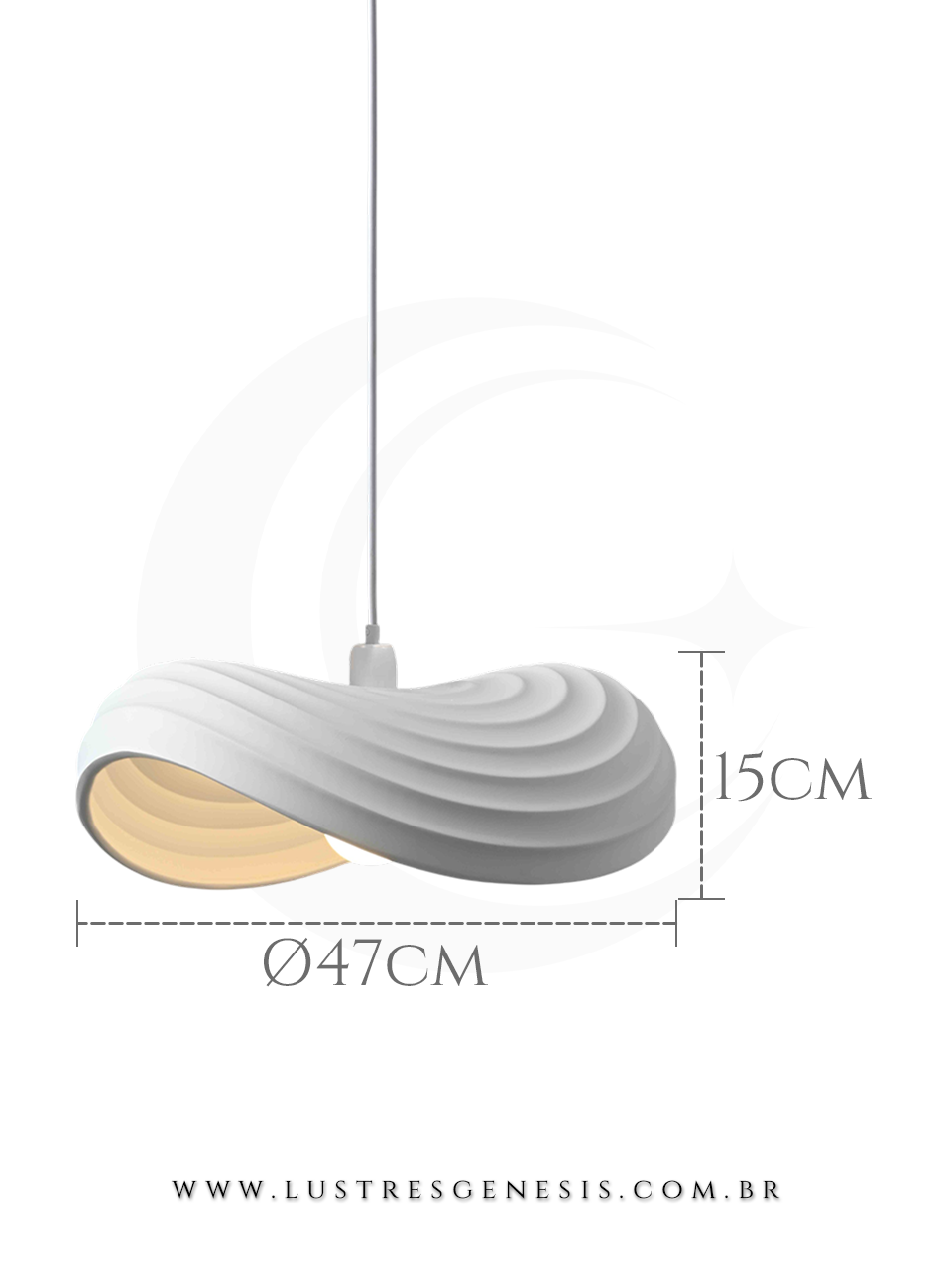 Lustre Pendente Contemporaneo DCD02676 Branco Resina E27 47x45cm, Banheiro, Lavabo, Bancada de Cozinha, Cabeceira